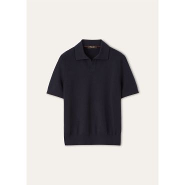 Loro Piana - Empire Wish Wool Polo Mc Gg 18, Man, Blue Navy, Size: 56