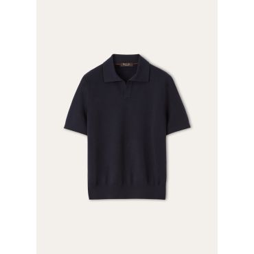 Loro Piana - Empire Wish Wool Polo Mc Gg 18, Man, Blue Navy, Size: 56