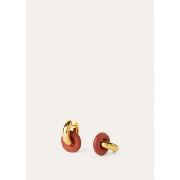 Loro Piana - Duo Double Hoop Earrings Rounded Calf, Woman, Deep Kummel/Sun Gold, Size: NR