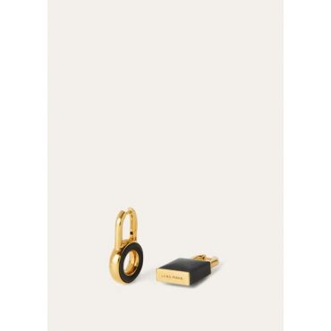 Loro Piana - Leather Covered Charm Earrings Rounded Calf, Woman, Black/Jewel Sun Gold, Size: NR