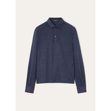 Loro Piana - Sam Ls Polo Dublon, Man, Blue Navy, Size: S