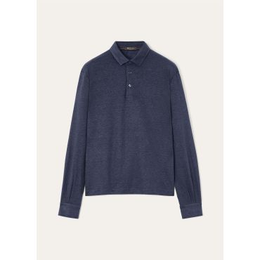 Loro Piana - Sam Ls Polo Dublon, Man, Blue Navy, Size: S