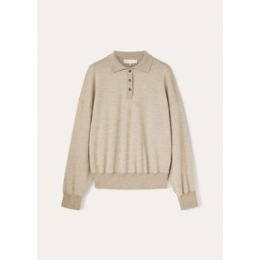 Loro Piana - Cocooning Ls Polo Sweatshirt Raw Cash Fleece, Woman, Demy Brown Natural, Size: XS