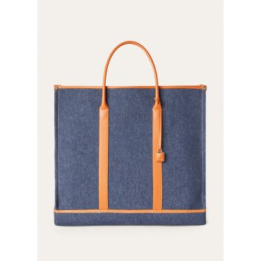 Loro Piana - Beam Tote Large Denim Flower Rounded Calf, Man, SURGE BLUE/ WHEAT BRAN/ANTQ SLVR, Size: NR