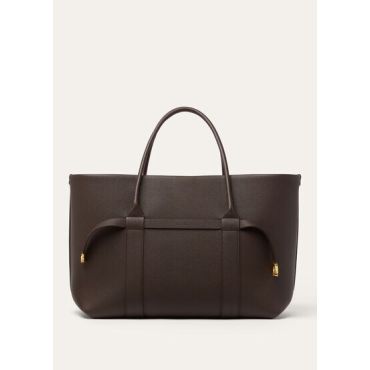 Loro Piana - Ghiera Shopper Large Fine Grained Leather, Woman, Dark Chocolate Licorice/Sun Gold, Size: NR