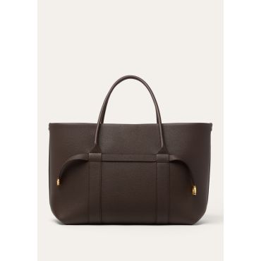 Loro Piana - Ghiera Shopper Large Fine Grained Leather, Woman, Dark Chocolate Licorice/Sun Gold, Size: NR