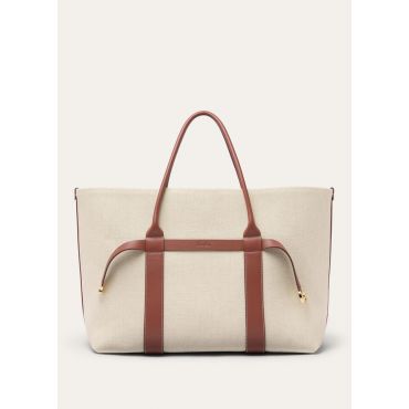 Loro Piana - Ghiera Shopper Large Natural Canvas Rounded Calf, Woman, Natural/Caramel Sugar/Sun Gold, Size: NR