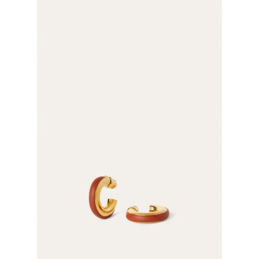 Loro Piana - Duo Chunky Hoop Earrings Rounded Calf, Woman, Deep Kummel/Jewel Sun Gold, Size: NR