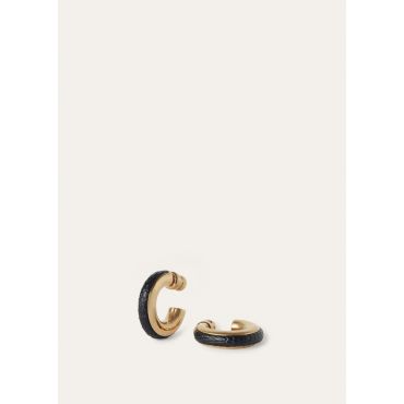 Loro Piana - Duo Chunky Hoop Earrings Lizard, Woman, Blue Navy/Jewel Sun Gold, Size: NR