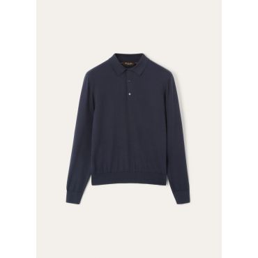 Loro Piana - Ice Wish Polo Cotton Gg 18, Man, Navy Blue, Size: 62