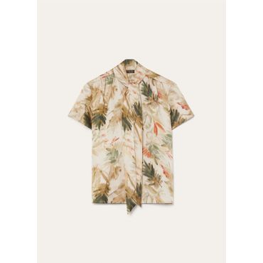 Loro Piana - Febe Ss Shirt Linen Giardino Satin Chine, Woman, Sun Kissed/Green Fluorite, Size: 36