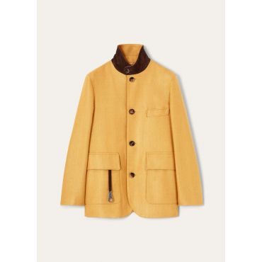 Loro Piana - Roadster Mini Jacket Tailoring Silk Chevron, Woman, Saffron Tea, Size: L