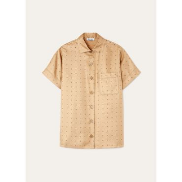 Loro Piana - Angelina Ss Shirt Silk Pois, Woman, Melonpan/Grey Pois, Size: 44