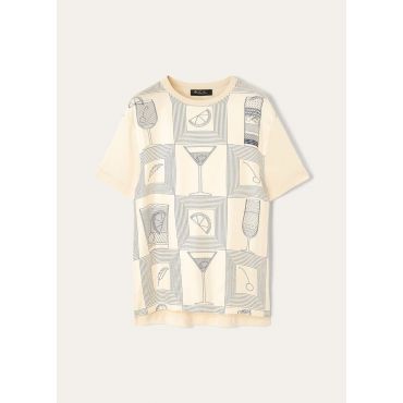 Loro Piana - Mazzorbo T-shirt Silk Cotton Rib, Woman, Ivory/Blue Halite, Size: L