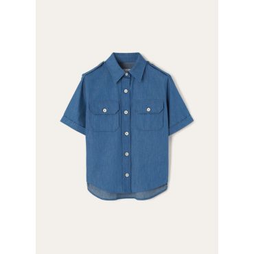 Loro Piana - Annalisa Ss Shirt Linen Chambray, Woman, Sapphire Dream, Size: 42
