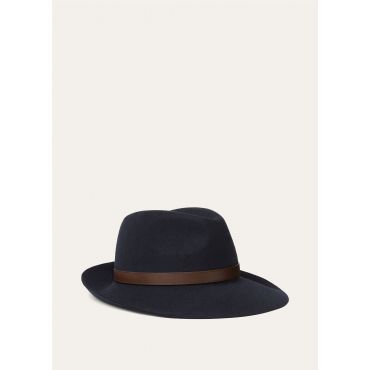 Loro Piana - Pier Hat Silky Leather Belt Strap My Felt, Man, Eclypse Blue, Size: M