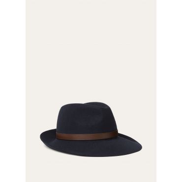 Loro Piana - Pier Hat Silky Leather Belt Strap My Felt, Man, Eclypse Blue, Size: M