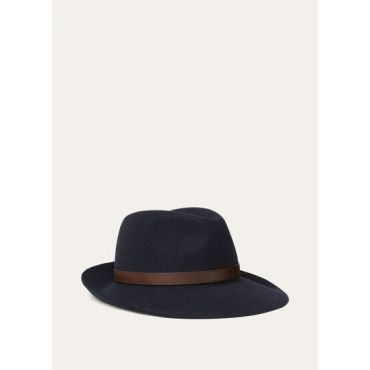 Loro Piana - Pier Hat Silky Leather Belt Strap My Felt, Man, Eclypse Blue, Size: M
