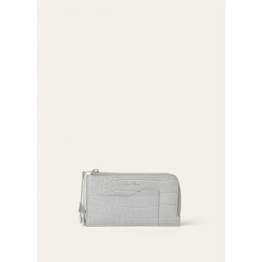Loro Piana - Extra Zippouch Wth Cardholder Glazed Alligator, Woman, Eucalyptus/Antique Silver, Size: NR