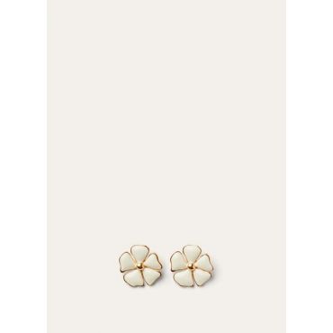 Loro Piana - Blooming Linen Flower Earrings Brass/enamel, Woman, Whisper White/Jewel Sun Gold, Size: NR