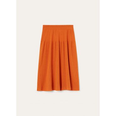 Loro Piana - Royal Lightness Ribbed Skirt Wool Silk Gg18, Woman, Orange Poppy, Size: L