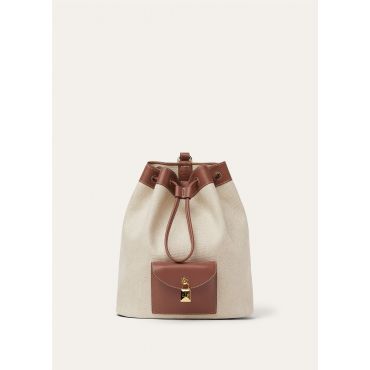 Loro Piana - Extra Drawstring Backpack L27 Nat Cnvs/rndd Lthr, Woman, Natural/Caramel Sugar/Sun Gold, Size: NR