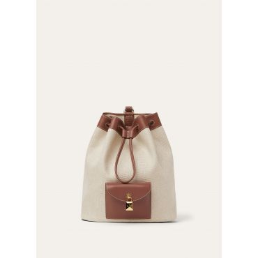 Loro Piana - Extra Drawstring Backpack L27 Nat Cnvs/rndd Lthr, Woman, Natural/Caramel Sugar/Sun Gold, Size: NR