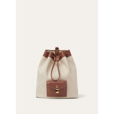 Loro Piana - Extra Drawstring Backpack L27 Nat Cnvs/rndd Lthr, Woman, Natural/Caramel Sugar/Sun Gold, Size: NR