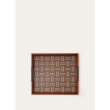 Loro Piana - The Woven Stripe Intarsia Tray L, Natural Mahogany/Dark Chocolate, Size: NR