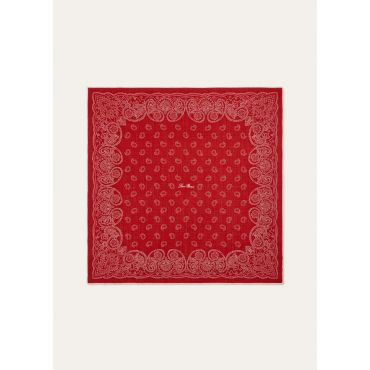 Loro Piana - Loro Piana Fiore Di Lino Bandana Foulard 60 Wool, Woman, Cranberry Red/White, Size: NR