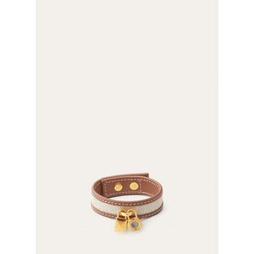 Loro Piana - Extra Bracelet Natural Canvas/rounded Leather, Woman, Natural-Caramel Sugar/Jewel Sun Gold, Size: S