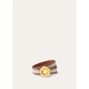 Loro Piana - Ghiera Bracelet Natural Canvas/rounded Leather, Woman, Natural-Caramel Sugar/Jewel Sun Gold, Size: NR