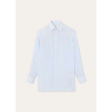 Loro Piana - Filippo Square Shirt Lightest Wool Stripe, Man, White Blue Stripe, Size: 40