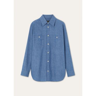 Loro Piana - Wayne Shirt Okayama Chambray, Woman, Aquifer Melange, Size: 36