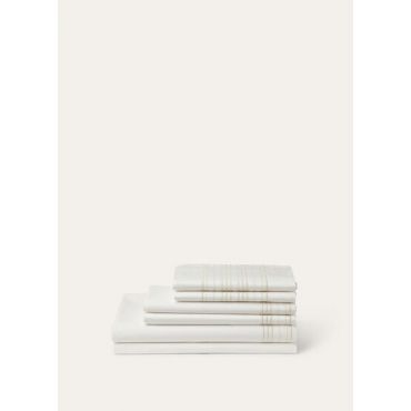 Loro Piana - Embroidered Stripe Bedding Set Organic Cotton, White/Ivory, Size: NR