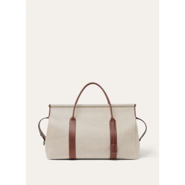 Loro Piana - Loom Weekender L42 Nat.canvas Rounded Leather, Man, Natural/Caramel Sugar/Antique Silver, Size: NR
