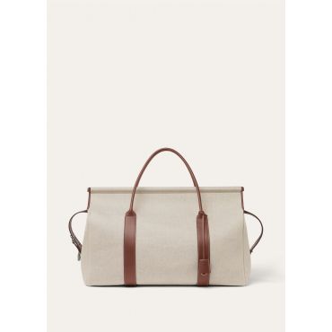 Loro Piana - Loom Weekender L42 Nat.canvas Rounded Leather, Man, Natural/Caramel Sugar/Antique Silver, Size: NR
