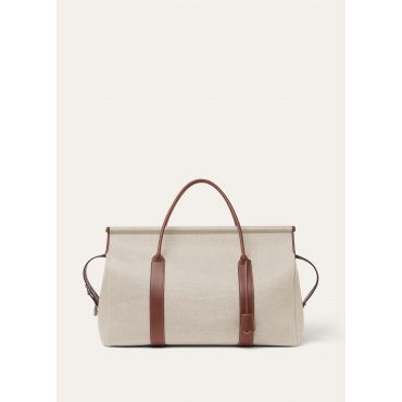 Loro Piana - Loom Weekender L42 Nat.canvas Rounded Leather, Man, Natural/Caramel Sugar/Antique Silver, Size: NR
