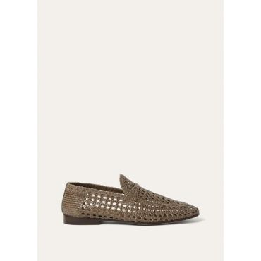 Loro Piana - Leon Loafer Woven Goat Leather, Woman, Mocha Meringue, Size: 38