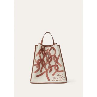 Loro Piana - Laguna Backpack Md Pto Ras Print On Cnvs/rndd Lth, Woman, Natural/Caramel Sugar/Sun Gold, Size: NR