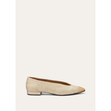 Loro Piana - Rebecca Cap Toe Baller. Fancy Shantung & Calf, Woman, Flax Brown, Size: 38
