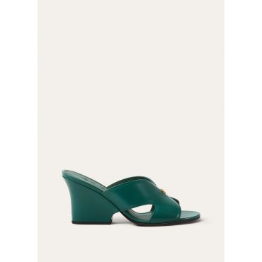 Loro Piana - Vera Heeled Mule H80 Glazed Calf, Woman, Mapo Green, Size: 35