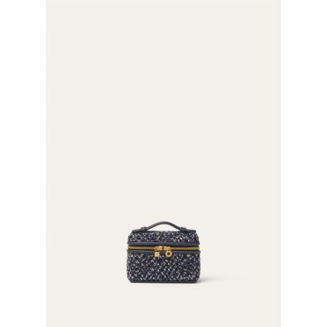 Loro Piana - Extra Pocket Charm Midnight Tweed/rounded Leather, Woman, Cobalt Noir/Navy Blue/Sun Gold, Size: NR