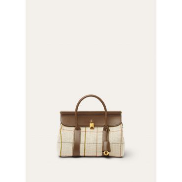 Loro Piana - Loom L25 Belt Linen Jacq/rounded Leather, Woman, Tartan/Salty Capers/Sun Gold, Size: NR