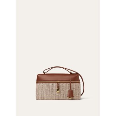 Loro Piana - Extra Bag L27 Silk Linen Chevron Rounded Leather, Woman, Venice Bricola/White/Golden Beach/Intense Espresso, Size: NR