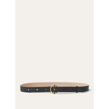 Loro Piana - Helm Round Buckle Belt Ps30 Rounded Leather, Woman, Black/Sun Gold, Size: 95