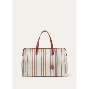 Loro Piana - Laguna Shopper Suitcase Stripes/rounded Leather, Woman, LP Record/Deep Kummel/Sun Gold, Size: NR
