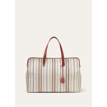 Loro Piana - Laguna Shopper Suitcase Stripes/rounded Leather, Woman, LP Record/Deep Kummel/Sun Gold, Size: NR
