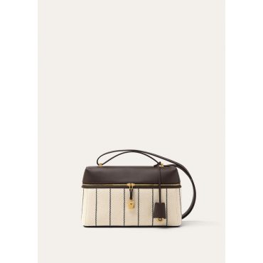 Loro Piana - Extra Bag L27 Riga Cotton Rounded Leather, Woman, Blue Navy/Dark Chocolate Licorice/Sun Gold, Size: NR
