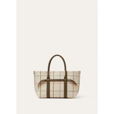 Loro Piana - Ghiera Shopper Small Belt Linen Jacq Rndd Lthr, Woman, Tartan/Salty Capers/Sun Gold, Size: NR